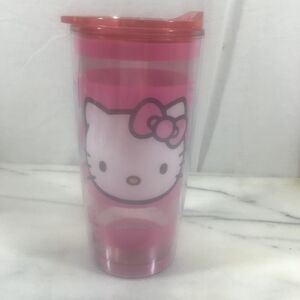 Silver Buffalo Sanrio Hello Kitty Pink Stripes 20oz Travel Tumbler w/ Lid